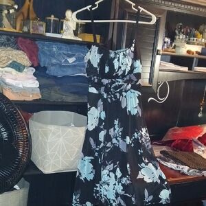 dressbarn Black and Light Blue Floral A-Line Dress